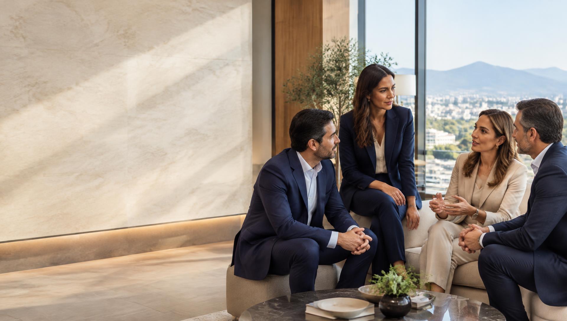Profesionales conversando en un entorno empresarial privado